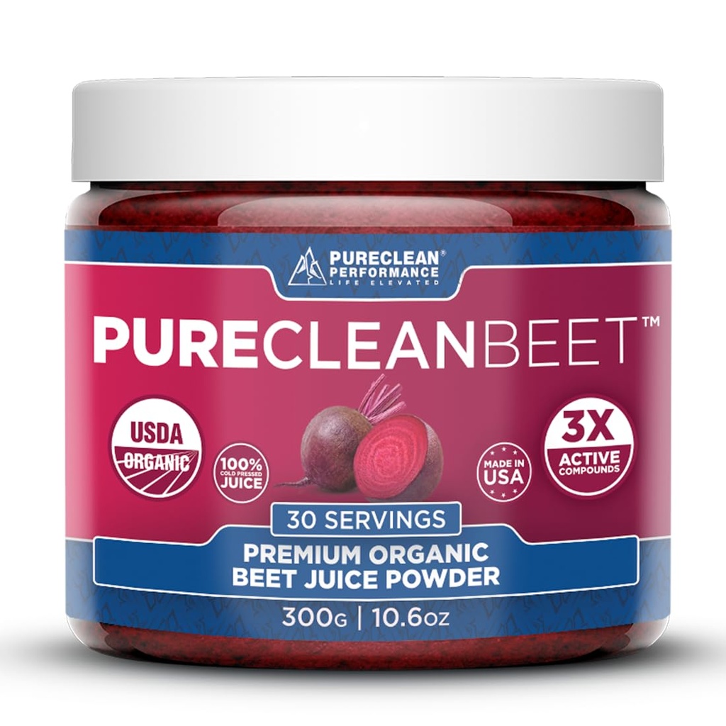纯净 Beet Premium Beet Juice Powder - 100% 有机氮氧化物支持临床- 3X 大循环,耐力和能量 - 骄傲的冷带,生态友好,美国 - 30种服务