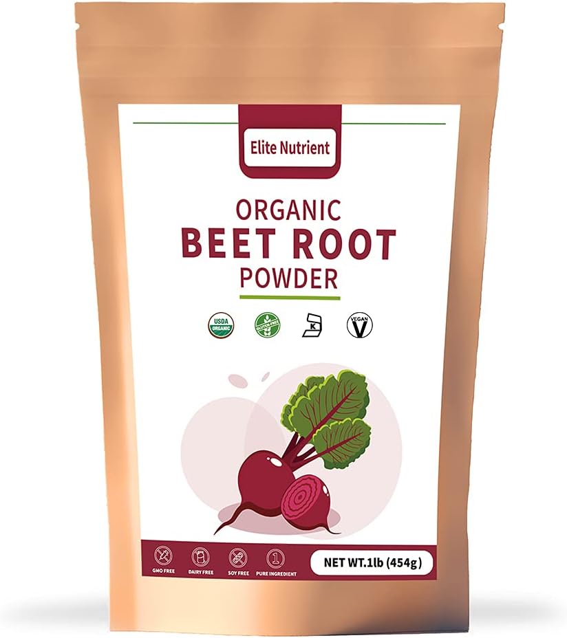 有机甜菜根粉,Non-GMO,Gluten Free,Vegan超级食品,Nitric Oxide Boster,增加Stamina和增强锻炼性能(16 oz.