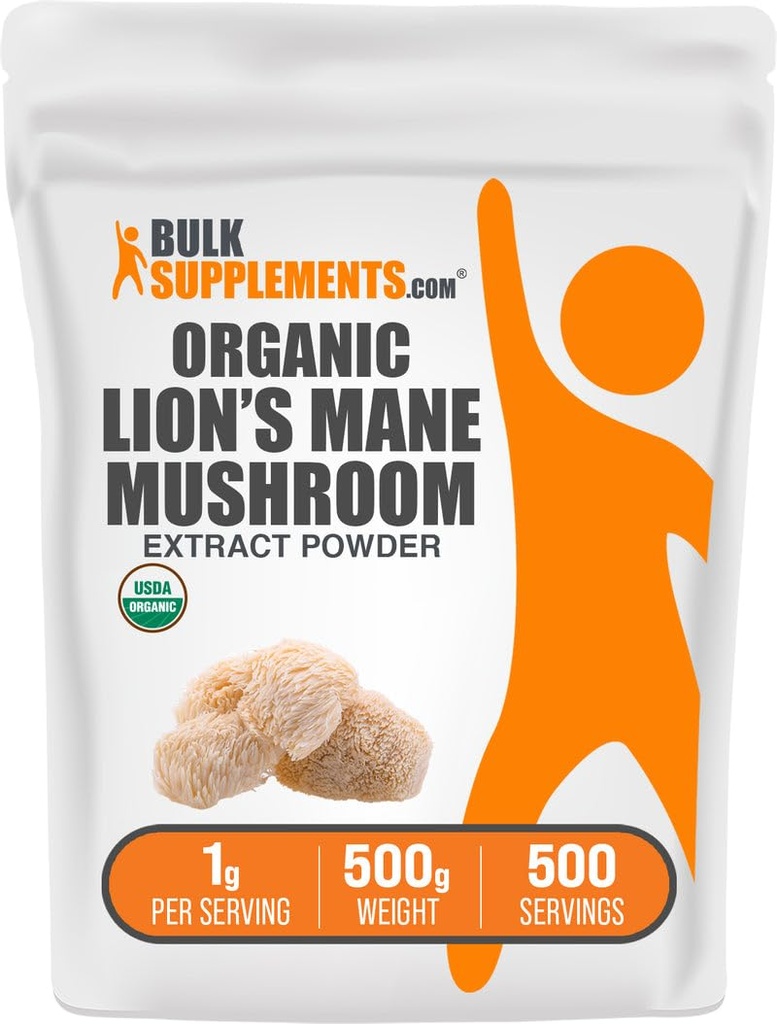 Bulk Assupports.com 有机狮的马内蘑菇提取剂 粉末 - 蘑菇补充剂 记忆和焦点支持的大脑补充剂 - Vegan,每服1g,500g(1.1磅)(包1)