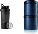 BlenderBottle Shaker瓶装有蛋白质粉末组织器和存储器,ProStak系统,22 Ounce,Midnight Black & ProStak Twist n'锁存储罐扩展2-Pak配有 Pill 托盘,全黑
