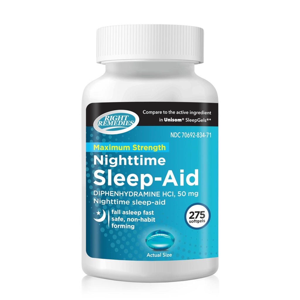 夜间睡眠援助软胶, (275软胶),二苯胺HCI 50毫克, Fall Asleep Fast, Supports Deeper, Restable Sleep