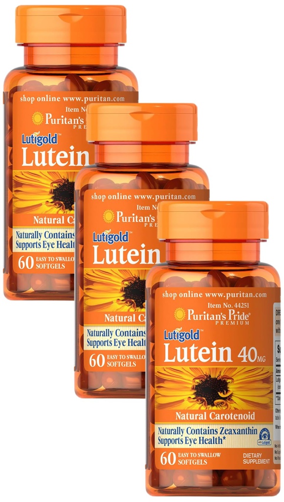 清教徒的骄傲Lutein 40 Mg与Zeaxanthin, 帮助支持眼部健康*, 全豆, 60 Ct, (Pack of 3).