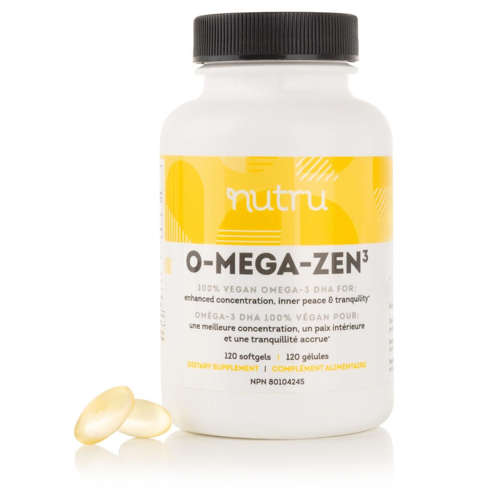 O-Mega-Zen3 Vegan Omega 3 DHA 补充 - 400 mg DHA 基本脂肪酸 - Carrageenan 免费 - Premium Algal 鱼油替代补充 - 120 软胶