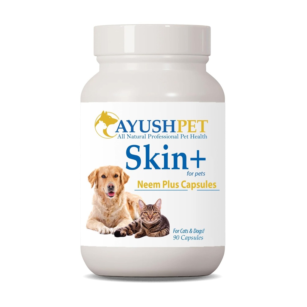 Ayush Pet Neem Plus - 养狗、皮革和煤皮的Neem补充品,配有Ichy皮肤的宠物,配有Triphala的草药Capsules和配有Gut和Immune健康的Neem - 90 Capsules