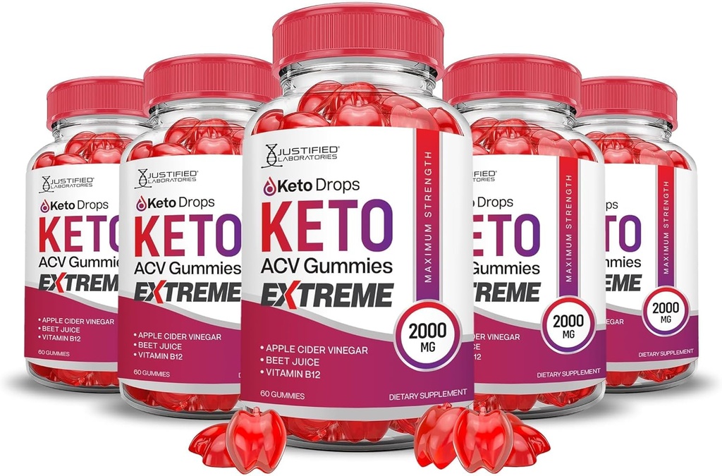 合理实验室(5 Pack Keto Drops Keto ACV Gummys Extreme 2000MG Keto Drops Keto Gummys 高级公式 Apple Cider Vinegar 配有石榴蜂蜜汁粉 B12 Vegan Non GMO 300 Gummys)