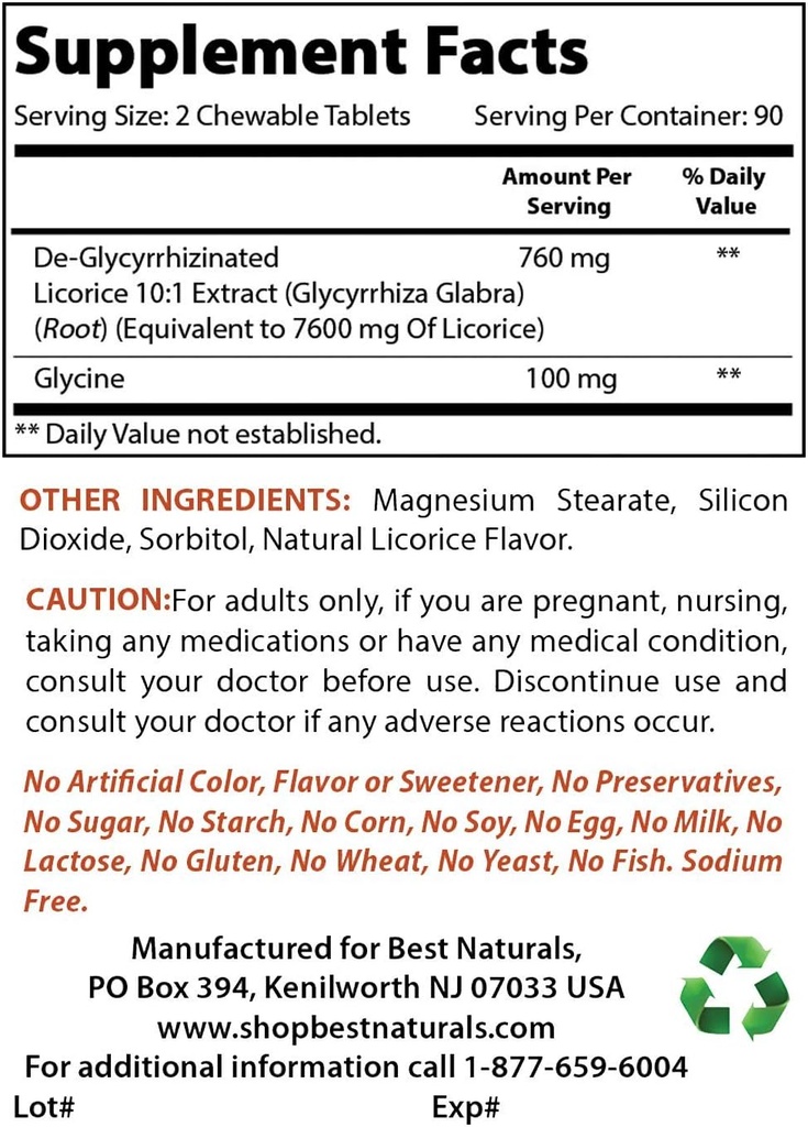 最佳自然剂 DGL 可嚼380毫克和L-Glutanine 500毫克