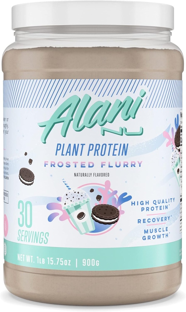 Alani Nu 植物蛋白质 蛋白质 霜冻 氟利 17g Vegan 蛋白质 食用替代 粉末 无糖 添加 低脂肪 低卡布 乳品 免乳品 豆蛋白质 隔膜 30种服务