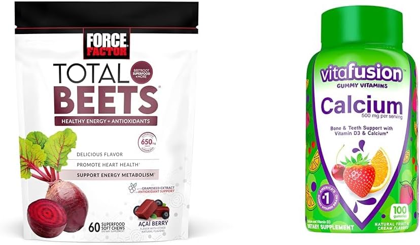 强因子总 Beets Chews for Heart Health, 骨骼和牙齿支持活化钙, 60和100个计数