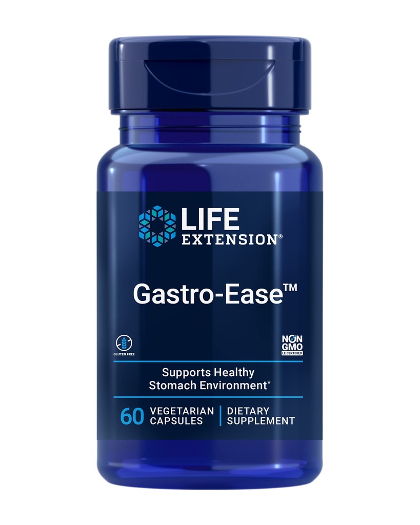 生命延伸 Gastro-EaseTM,锌 L-卡诺辛,PylopassTM Lactobacillus reuteri 亲生素,文摘增刊,Gut Health,胃慰安乐,Gluten-Free,非GMO,蔬菜,60 Capsules