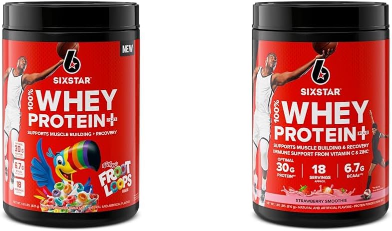 Six Star Whey蛋白蛋白蛋白Froot Loops Flawvors & Strawberry Slitie – 肌肉建筑与恢复+ 免疫支持 + 30g 蛋白质 + 男与女