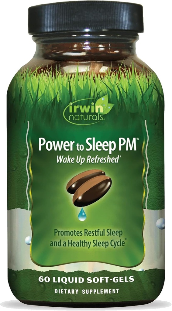 Irwin Naturals Power to Sleep PM - 60 Liquid Soft-Gels - 与梅拉图宁,GABA, Ashwagandha, Valerian Root & L-Theanine - 30 services (英语).