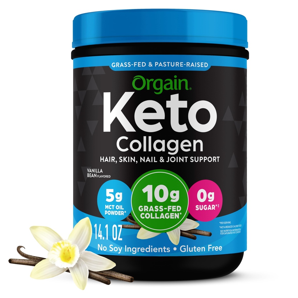 Keto Collagen蛋白粉,香草 - 10g 草药 水解Collagen Peptides for Men & Men, Type I & III, 5g MCT 油 - 头发,皮肤,钉子,和联合支持,Non-GMO, Gluten Free - 0.88lb