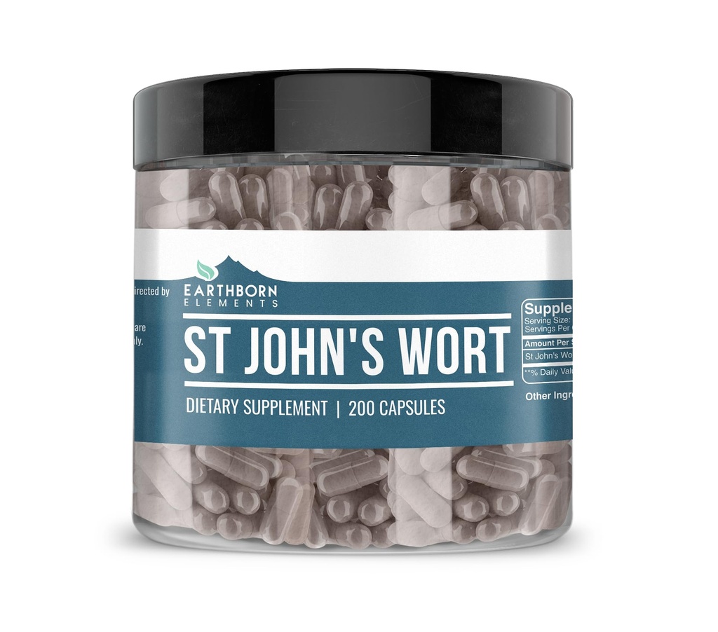 Earthborn Elements St. John’s Wort 200 Capsules, Pure & Undiluted, No Additives