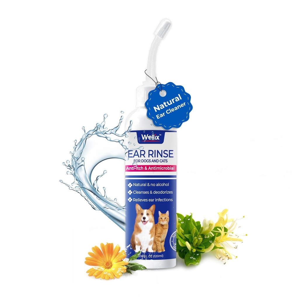 Wellix 120ml 狗和猫耳清洁剂 -- -- 在不引起刺激的情况下进行感染治疗 -- -- 狗耳洗除痒、止炎 -- -- 耳蜡、粉末和除臭剂