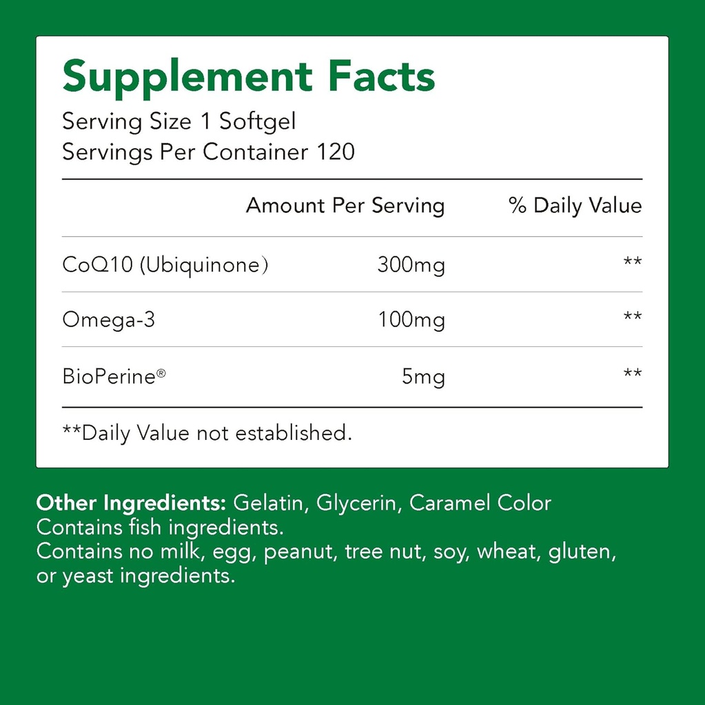 补充,Ubiquinone CoQ10 (Coenzyme Q10) 300 mg, BioPerine (5mg) |支持心脏健康,能量和吸收(1瓶-120软胶-2mo Supplement) |高EPA & DHA | 非GMO, Gluten-free