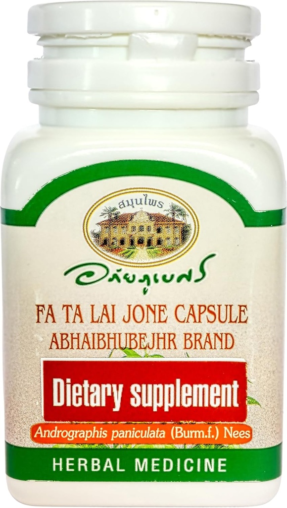 Andrographis Paniculata Herbal 饮食补编,60 Capsules, FA Ta Lai Jone (印度语: E,Chuan Xin Lian, Chiretta, Kalmegh). 从泰国进口。