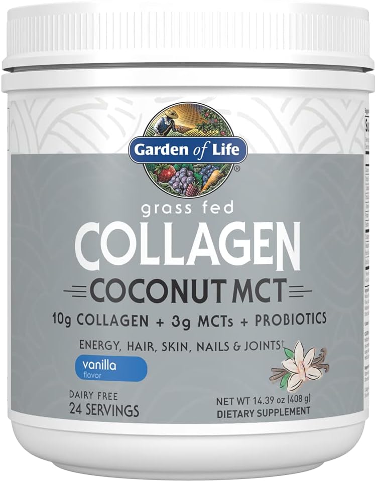 生命花园 草原 酸Collagen Coconut MCT 粉 - 香草, 24种服务品, 香草酸Collagen 粉 能源 毛皮 Nails Joints, Collagen Peptides 粉 , Collagen 蛋白 补充品