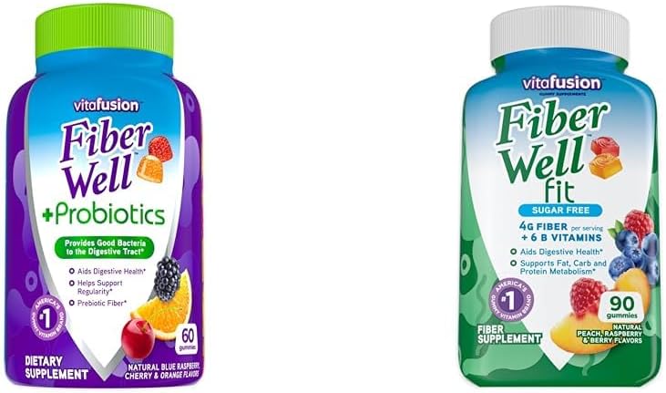 维他命 Fiber 井 + Probiotics 60 计数器和 Fiber 井 适合 90 计数器 Gummy 维生素盒