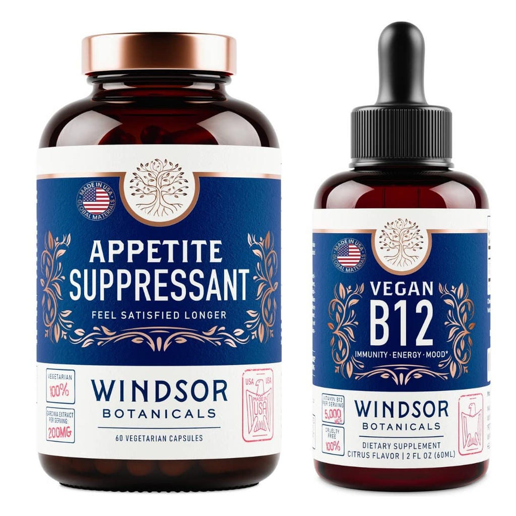 WINDSOR BOTANICALS 重量损失抑制剂和Vegan B12液体包