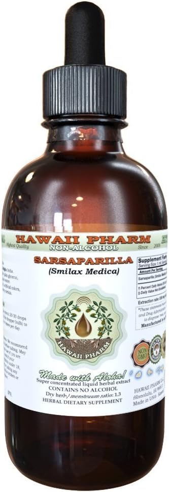 Sarsaparilla 无酒精液体提取, Sarsaparilla (Smillax Medicana) 干根甘油天然草药补充剂,美国夏威夷药典 2 f.oz