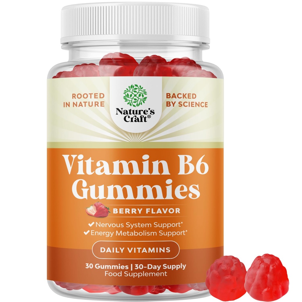 成人有活力维生素B6 Gummys - 男子和妇女有活力维生素B复合体 神经系统支持Mood & Immune系统 - Vegan Pyridoxine Chews for Energy & Demobolism - 30 Ct