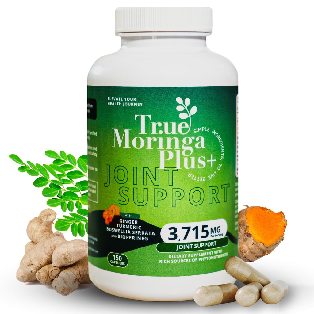 True Moringa Plus+ 联合支持 补充 10:1 提取 → 20,000 mg 有机莫林加, Turmeric Crucumin, Ginger, Boswellia, BioPerine → 成人超强草药抗氧化剂(150卡普尔)