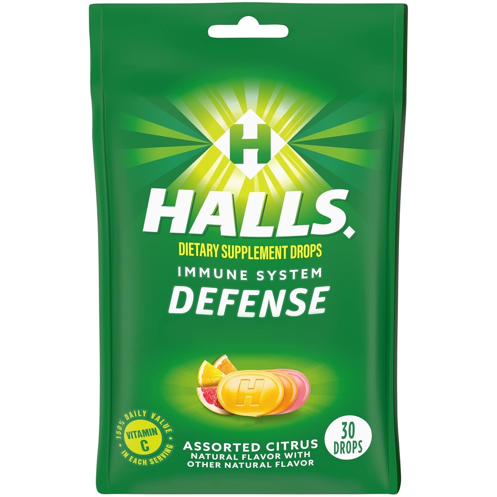 HALLS 防御 各类 Citrus 维生素C 滴, 饮食补充 滴, 30 滴