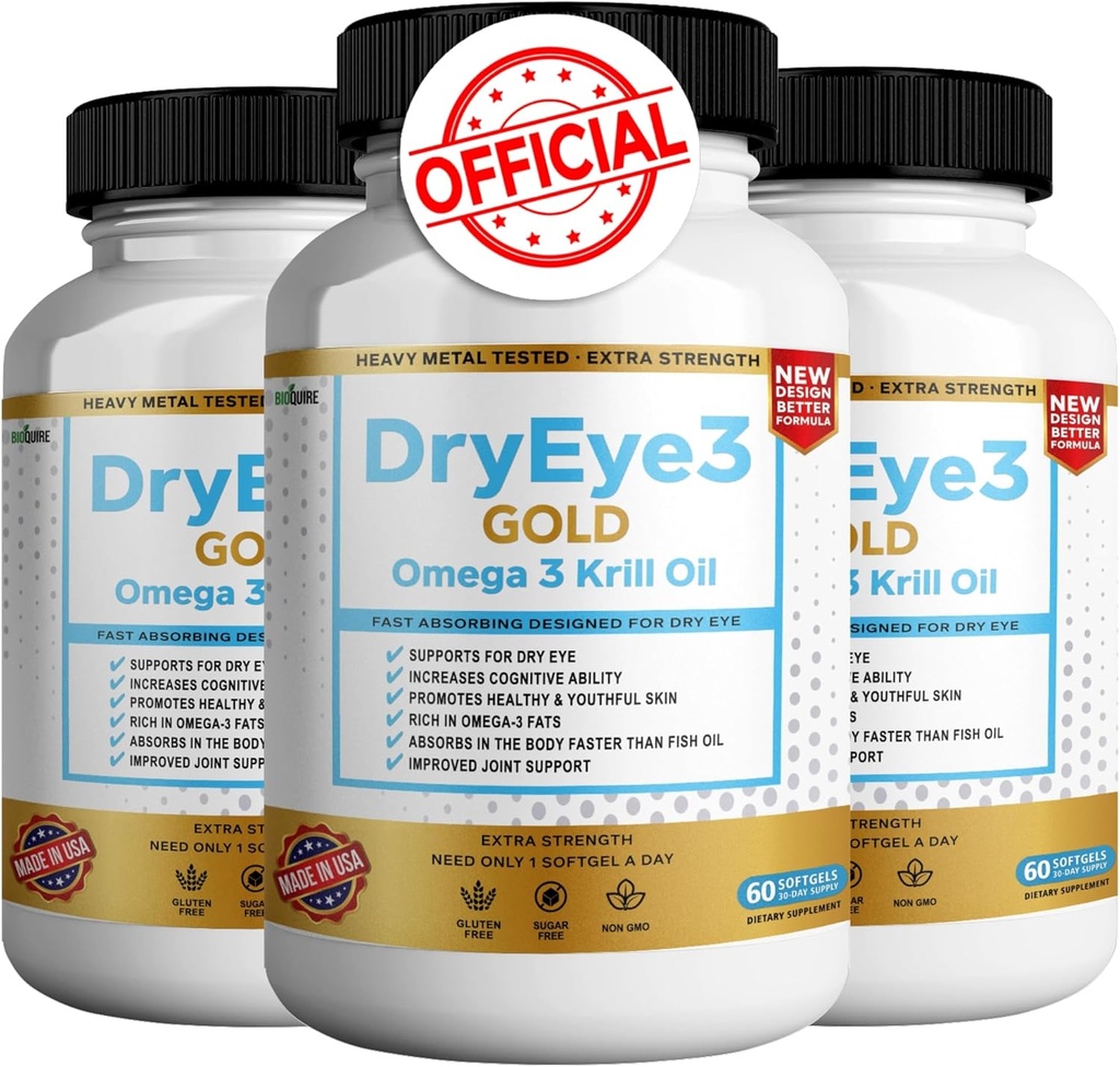 干眼3金 Omega 3 Krill 石油外加强度,60软胶,干眼支持,非GMO,无胶,无糖(3)