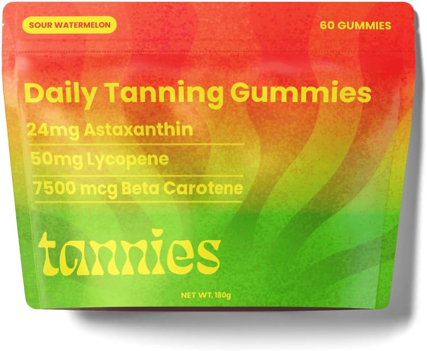 Tanning Gummys 与 Astaxanthin, Lycopene & Beta Carotene + Vegan, Non-GMO → Boost Melanin 为 Radiant Skin + 30天的皮肤健康与胶质供应公司合作,
