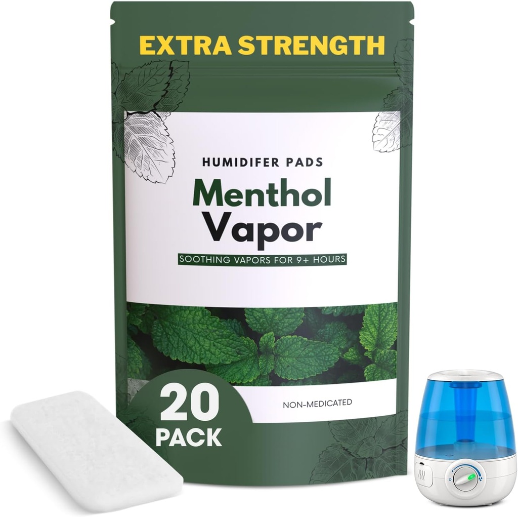 超强 [20 Pack] Menthol Eucalyptus 湿润炉垫 - 通用蒸汽炉垫给所有Vks,Crane,其他模型 - Vapopads 替换 - 天然无水蒸汽炉垫 - 冷/氟