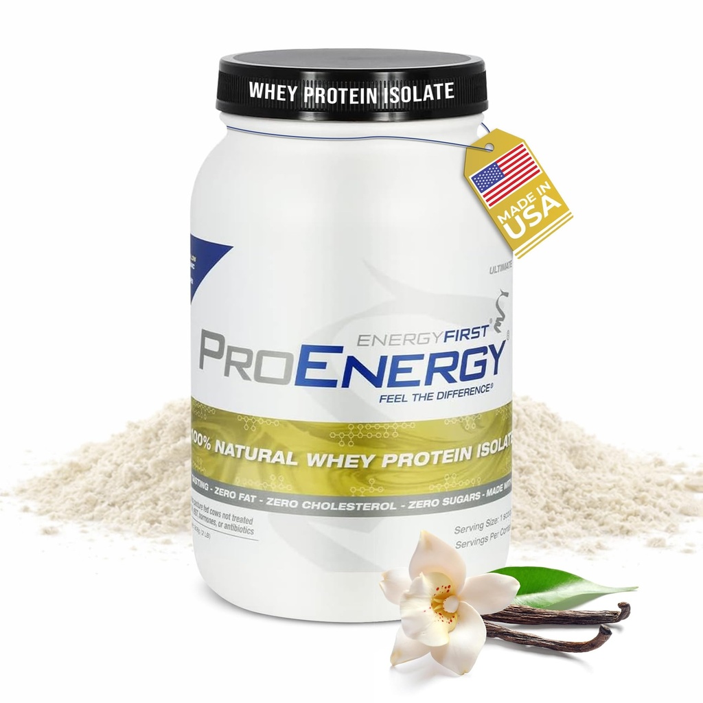 Energy First Vanilla Whey 蛋白质隔离剂 - 草皮酸,零乳糖,无糖,全天然,无糖摇摆,为Keto & Recovery, 2lb