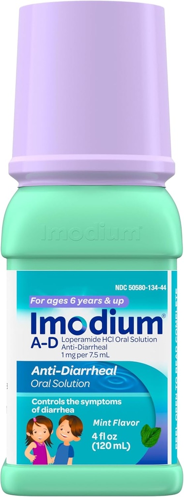 含Loperamide HCl的A-D儿童液体抗痢药,6岁以上儿童腹泻症状治疗和控制口服,Mint Flavor,4 f. oz