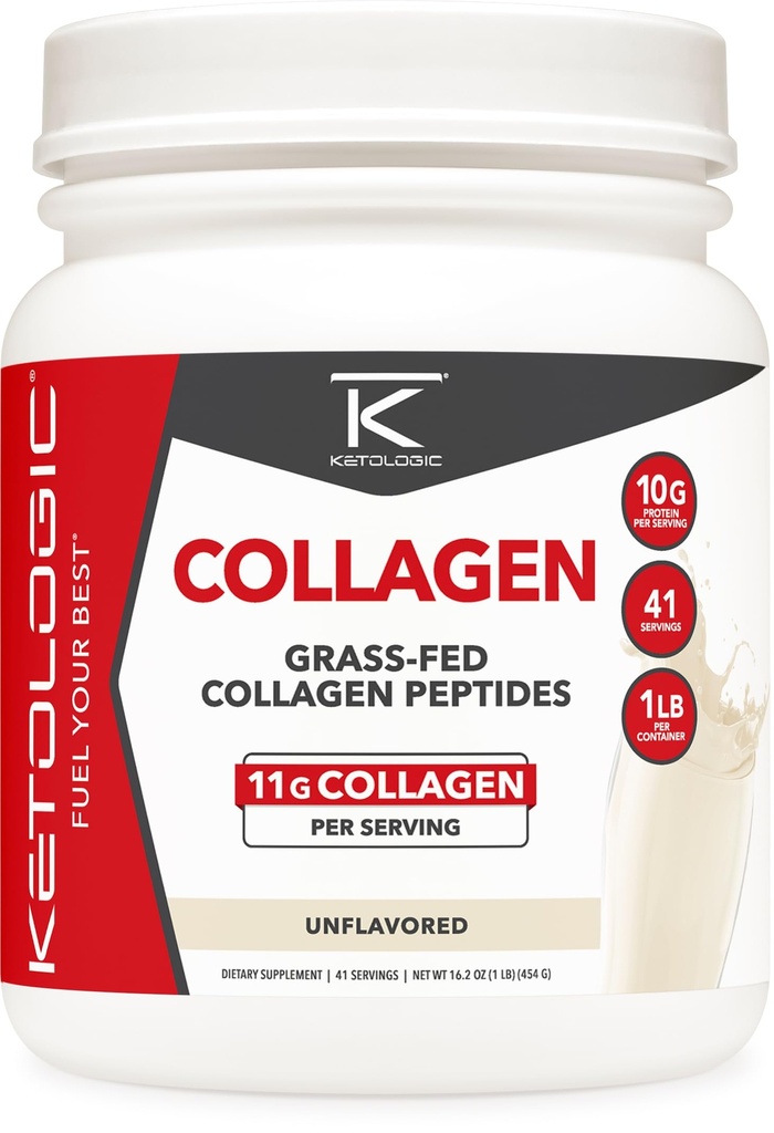 Ketologic Grass Fed Collagen 水解酸盐(未溶液)(1 LB) - 41 services, 11 G collagen perervice, 10 G Protein pervice - 草食Collagen Peptides