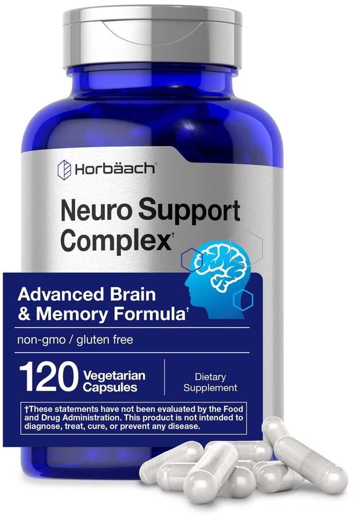 Horbäach Brain Supplements 120 Capsules 配有 Phosphatidylserine & DMAE 高级公式 记忆,焦点, Clarity 和 Gluten 自由 + 神经支持