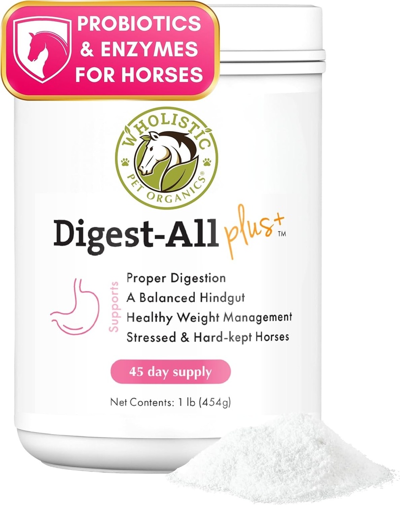 百花齐放的宠物有机物文摘 - All Plus:马的亲生药 粉 - 1 Lb - Equine 亲生药和带有消化酶的预生药 - Equine 消化剂 气体,便秘和古特健康补充剂