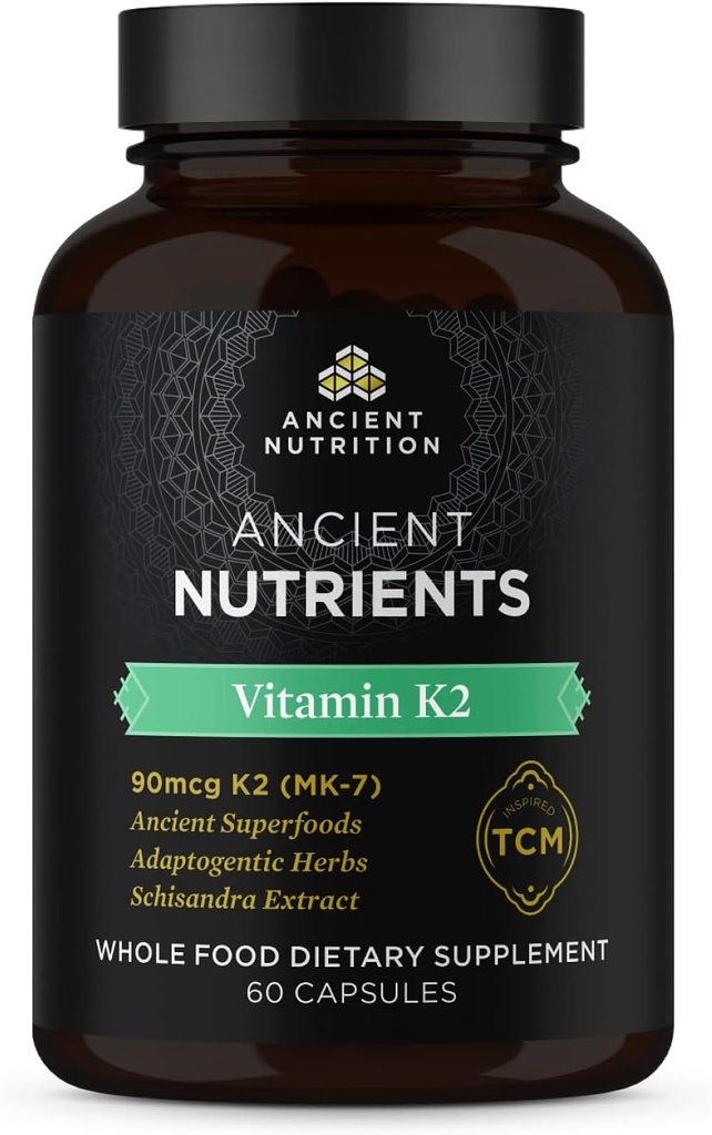 古营养维生素K2补充剂,K2-90mcg K2,适应性草药,酶激活,支持心血管功能,Paleo & Keto Friendly, 60 Capsules