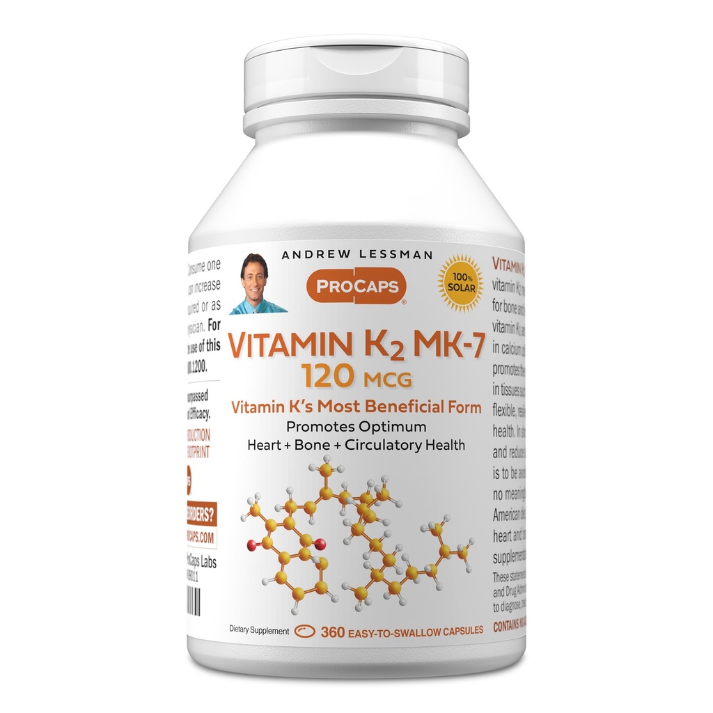 Andrew Lessman 维生素K2 MK7 120 mcg 360 软胶 - 健康钙利用的基本原理,促进优化骨骼,心脏和动脉健康. 没有附加物。 小容易吞软胶