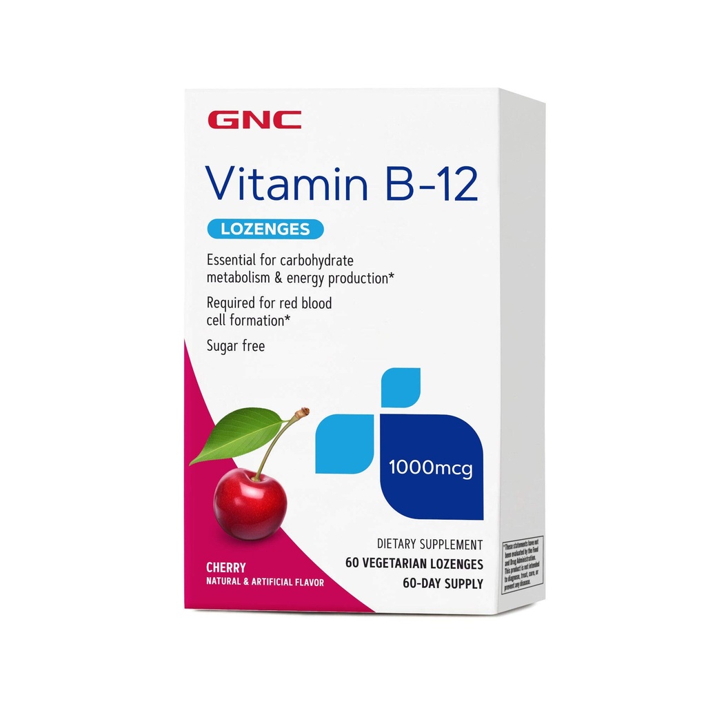 GNC 维生素B-12 1000 mcg Lozenges,樱桃,60 Lozenges,60 服务