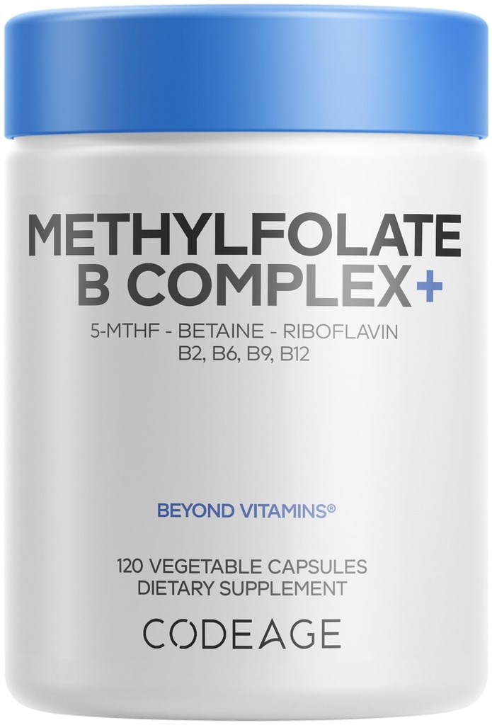 5 MTHF、Methylcobalamin 1000mcg 甲基维生素B12、Riboflavin、Betaine、维生素B6、甲基化循环 MTHFR - 2个月 - 120 Capsules