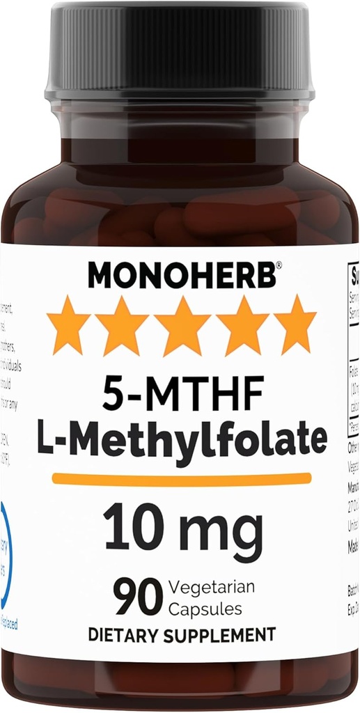 MONOHERB L-Methylfolate 5-MTHF 10 mg-90 蔬菜卡普尔-甲基福尔特补充剂