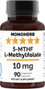 MONOHERB L-Methylfolate 5-MTHF 10 mg-90 蔬菜卡普尔-甲基福尔特补充剂