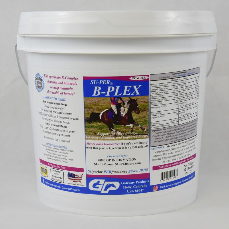 SU-PER B-Plex 粉末 Equine Vitamins - 完整的 B-Complex 马肉和矿物补充 - 健康胡蜂,红血细胞,马冷粉 - 12.5英镑,6个月供应量(180天)