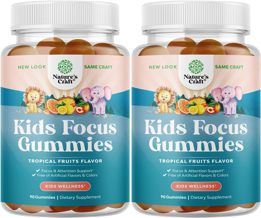 儿童焦点(Focus Gummys) - 绿茶抽取,B6和B12 维生素用于记忆和脑聚焦的孩子们的诺特罗普学大脑支持补充剂 - 草药浓度 Chews for Children - 90 Count - 2 pack