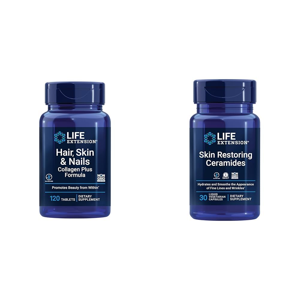 寿命延长 头发、皮肤和钉子 Collagen Plus 公式 120 Counter & Skin Resporing Ceramides 30 液态植物卡普尔