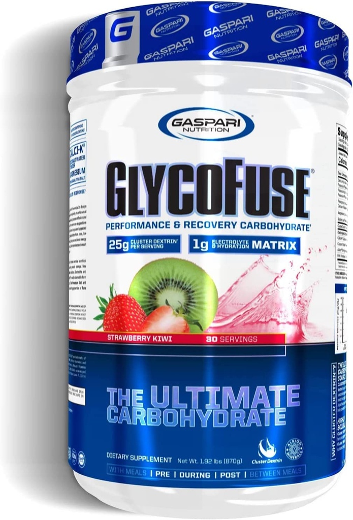 Gaspari 营养 Glycofuse: 性能和恢复 碳水化合物、25g 聚丁二醇和1g 电解和水力矩阵(Strawberry Kiwi, 30 services)