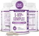 Premium 5-HTP Plus 补充 250mg 最大强度 - 睡眠援助,Mood Boost,促进冷静和放松,压力管理支持 - 用维生素B6,Gluten Free,Non-GMO,60 Veggie Caps增强