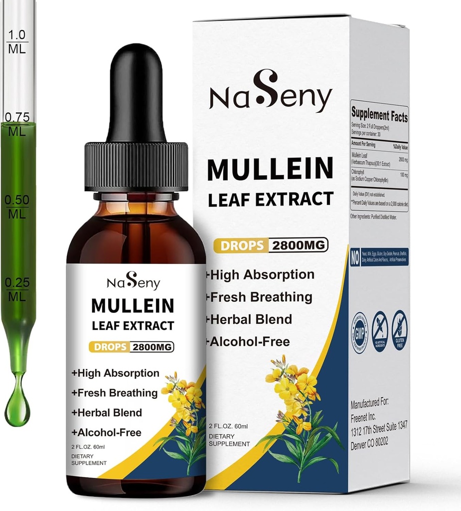 Mullein Drops for Lung Cleanse, Mullein 叶片提取液,用于烟雾器,草药液滴补充剂,用于呼吸器,免疫(60毫升)