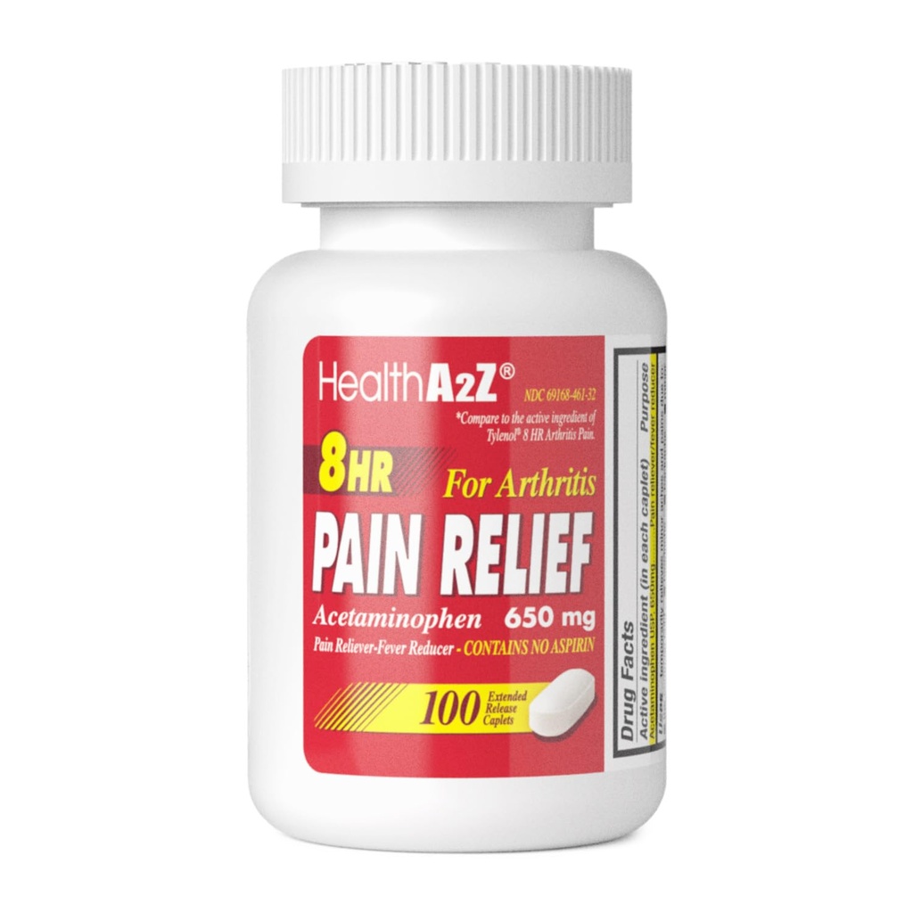 健康A2Z® 疼痛缓解扩展释放 | Acetaminophen 650mg | 8小时 | Arthiritis pain | Preliver - Fever Reliever | 含有无阿司匹林(100个计数)
