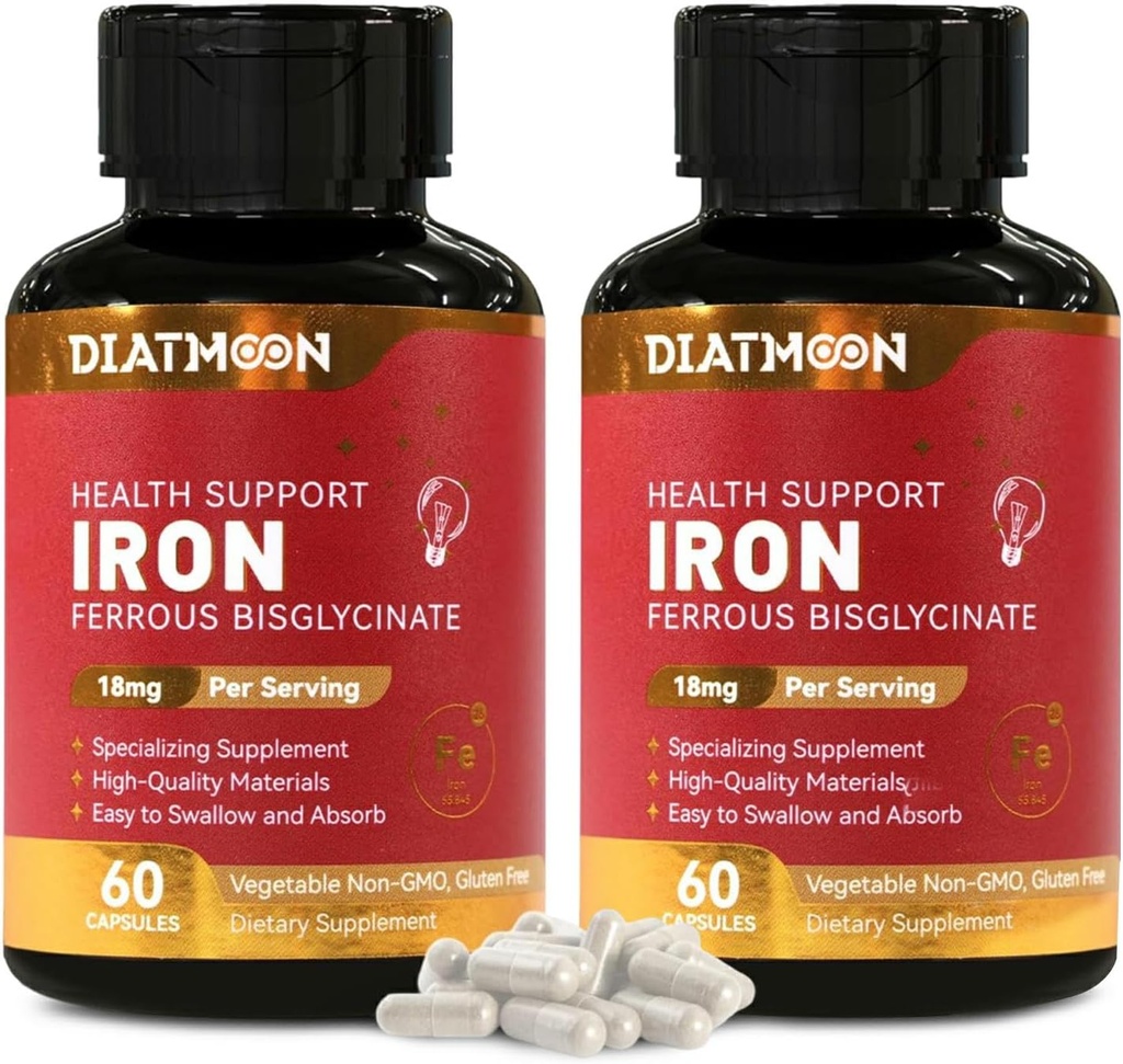 2 Pack Iron Supplement – 成人高度可吸收性铁比斯格解析卡普尔,120天供应,维干,非GMO,无胶质,支持能源与整体福祉