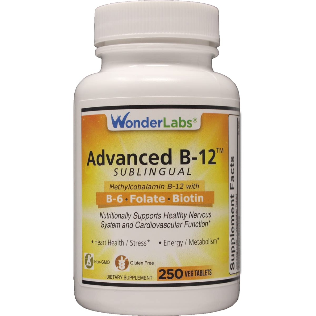 Wonder Laboratories 亚语言维生素B12(1 000 mcg),B6(5 mg),Folic Acid(400 mcg)和Biotin(25 mcg) - 与甲基Cobalamin维生素B-12(250 片)配制.